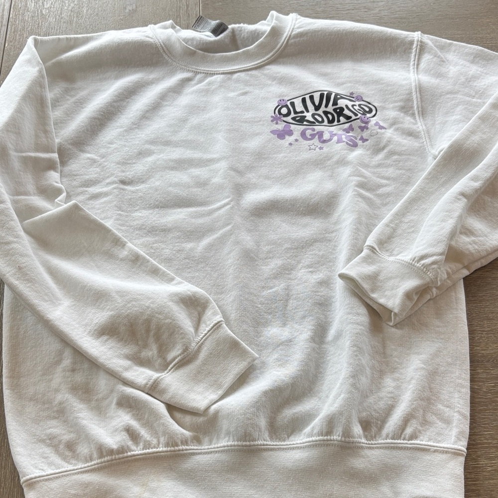 Olivia Rodrigo White Sweatshirt with Purple Graphic